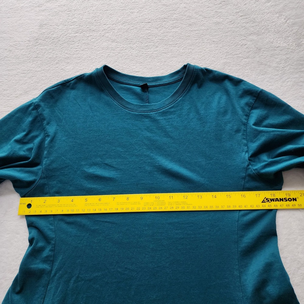 Uniqlo Puff Sleeve Midi Dress Womens Large Teal Cotton Knit Pockets Minimalist - Picture 9 of 13